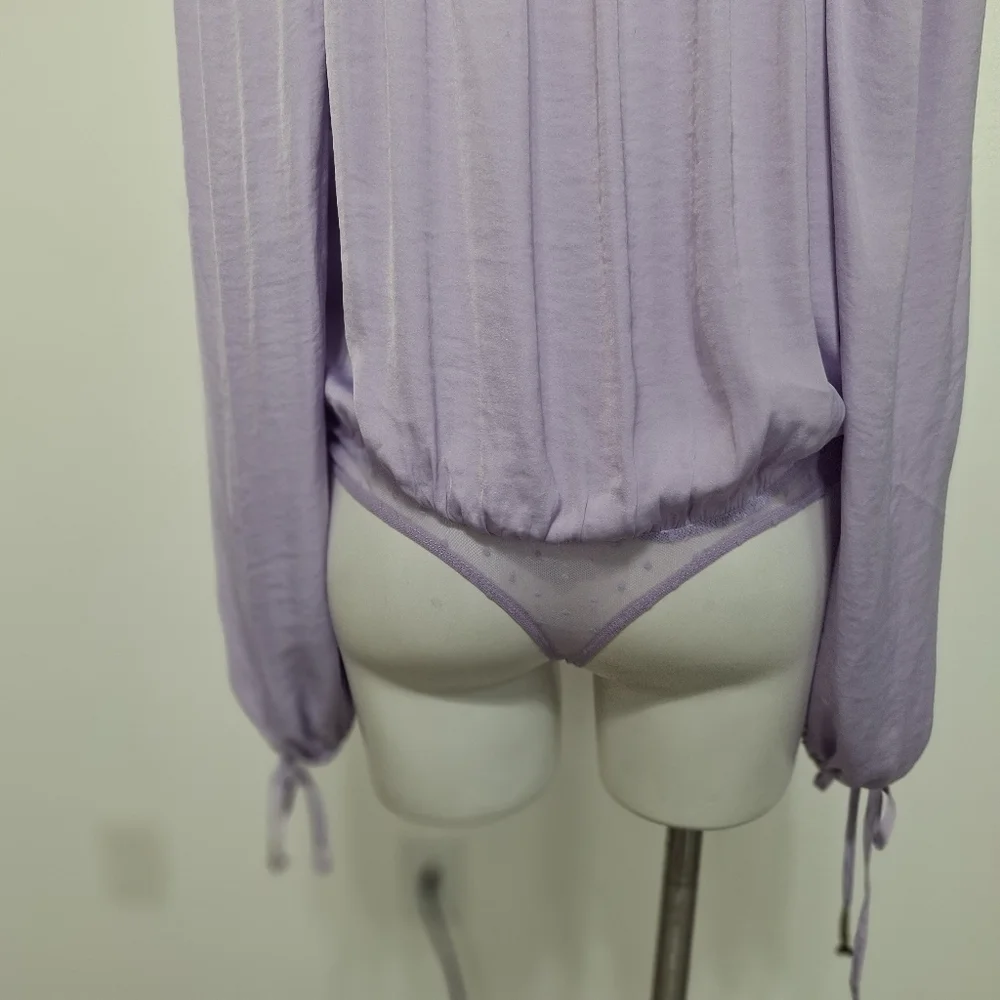 Free People Coquette Feminine Cottagecore Lavender Long Sleeve Bodysuit Size S